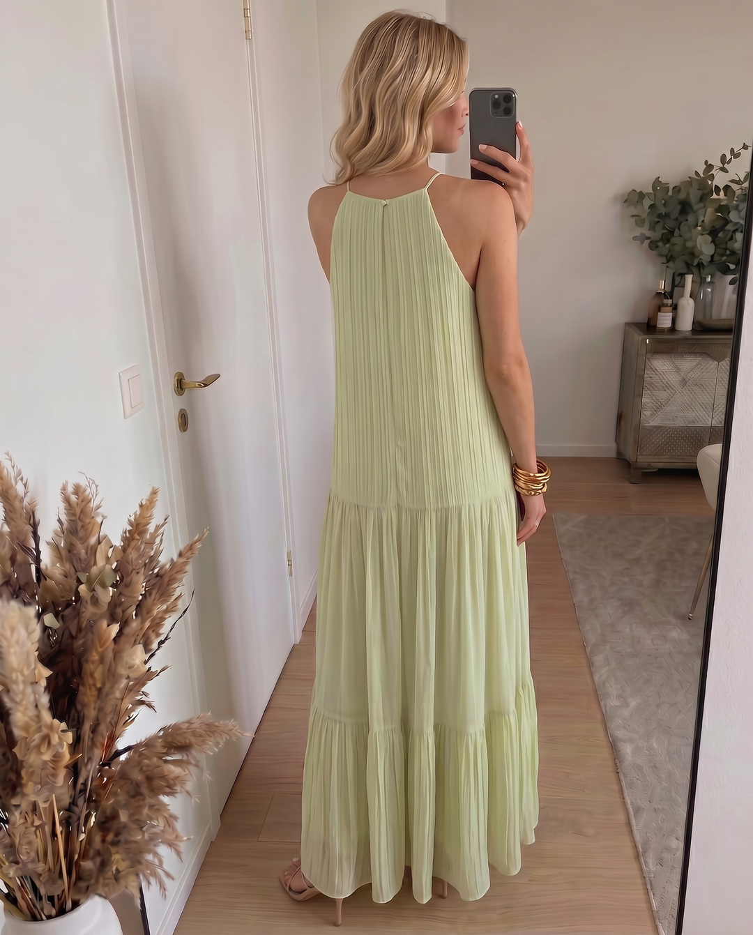 Frazier - Vestido Largo Sin Mangas Con Pliegues y Volantes