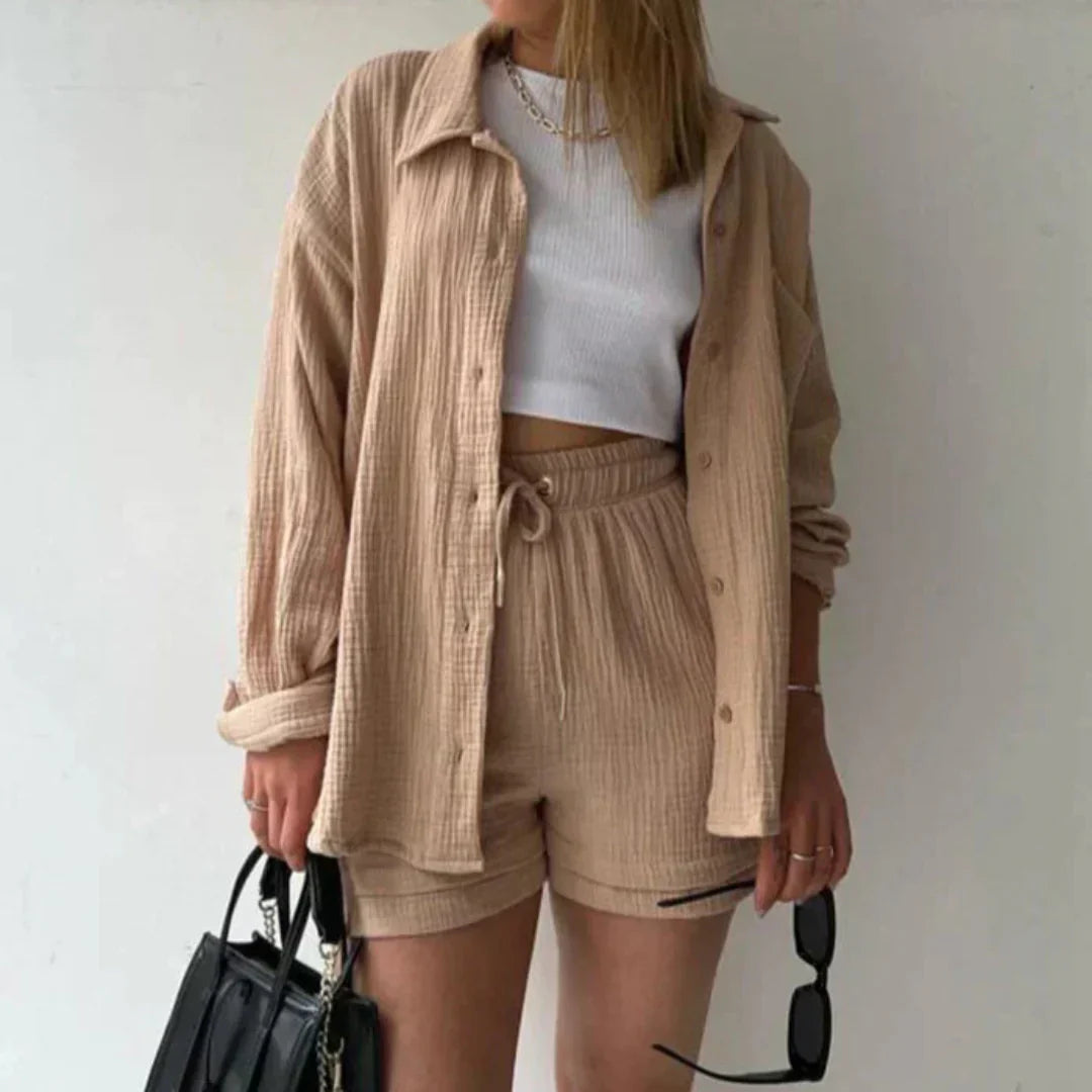 Katelyn | Conjunto Texturizado de Camisa y Shorts