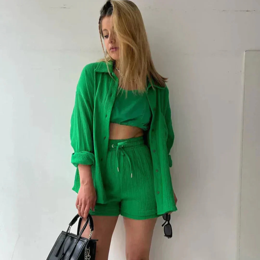 Katelyn | Conjunto Texturizado de Camisa y Shorts