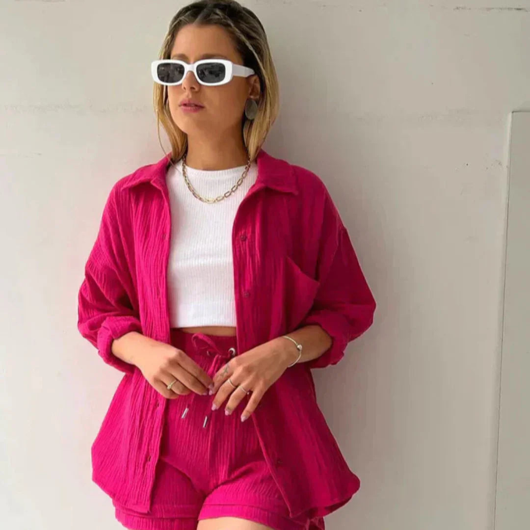 Katelyn | Conjunto Texturizado de Camisa y Shorts