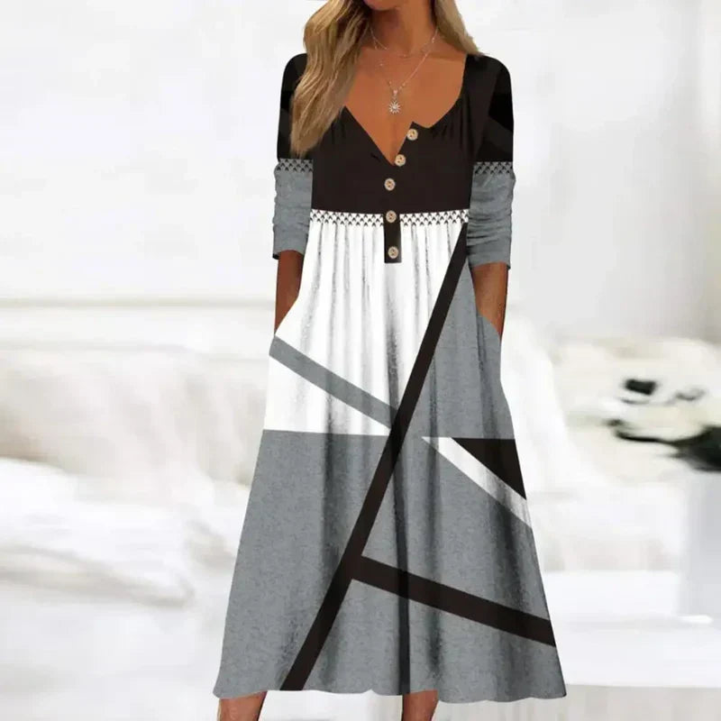 Elles | Vestido Midi Estampado Floral Cuello Pico