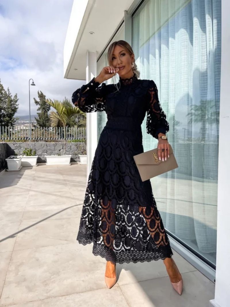 Larena | Vestido midi de Encaje de Manga Larga