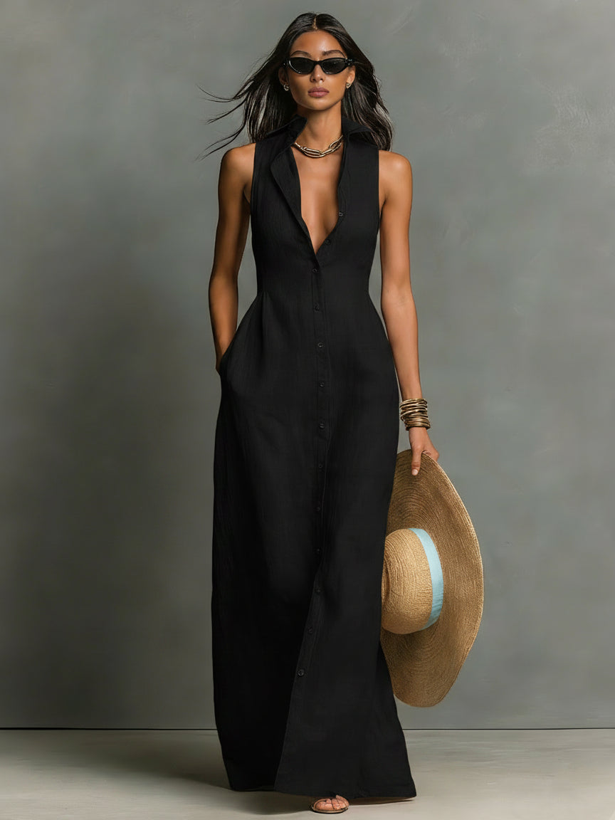 Hani | Vestido Maxi Sin Mangas Con Botones