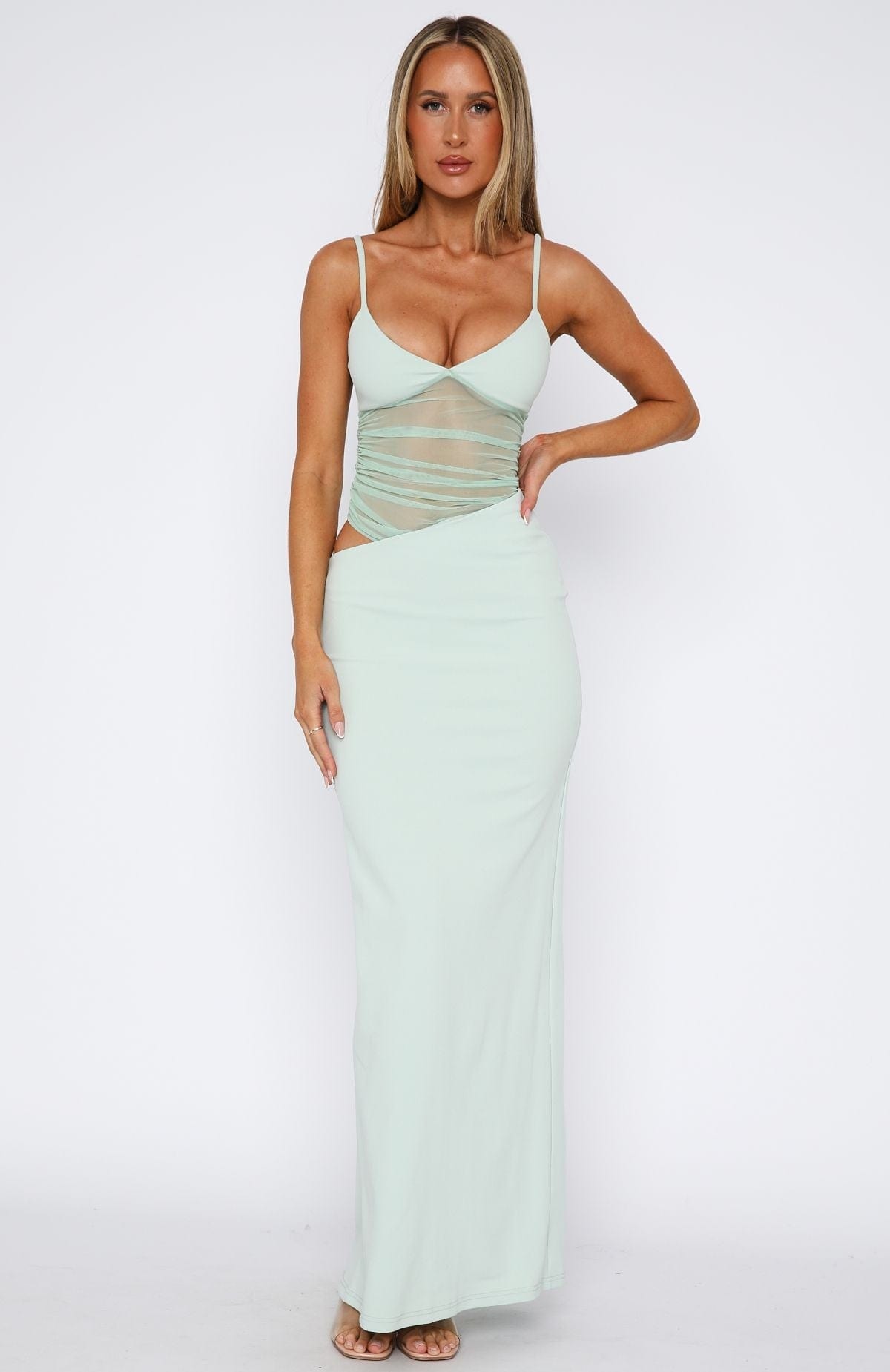 Aisling | Vestido Maxi Ajustado Con Panel De Malla