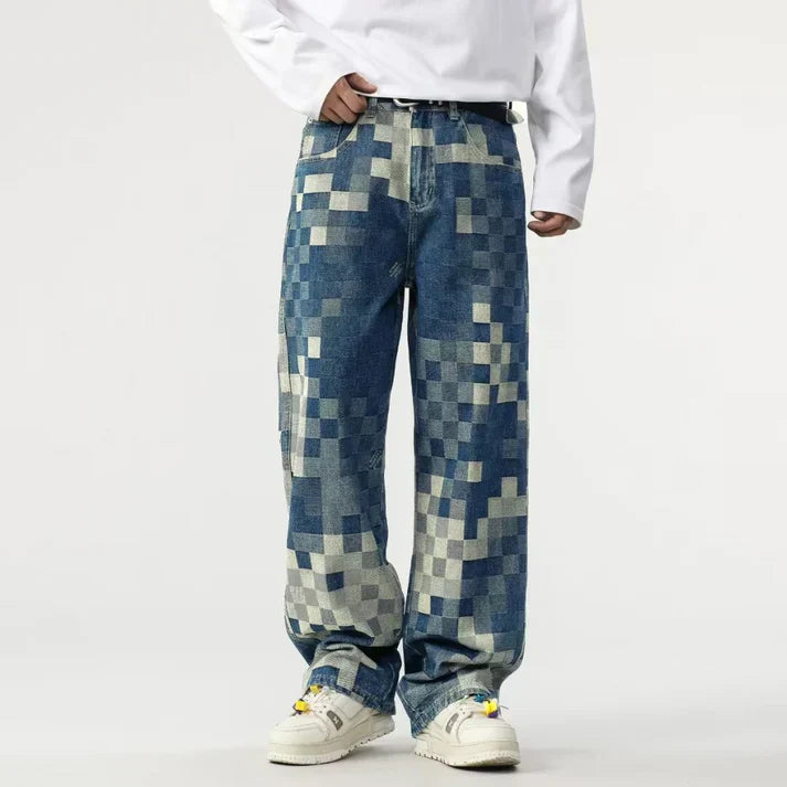 Luc - Vaqueros de Pierna Ancha con Estampado de Mosaico