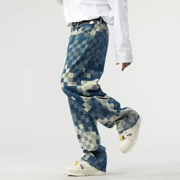 Luc - Vaqueros de Pierna Ancha con Estampado de Mosaico