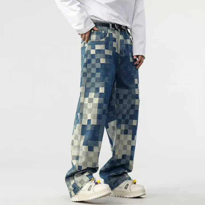 Luc - Vaqueros de Pierna Ancha con Estampado de Mosaico