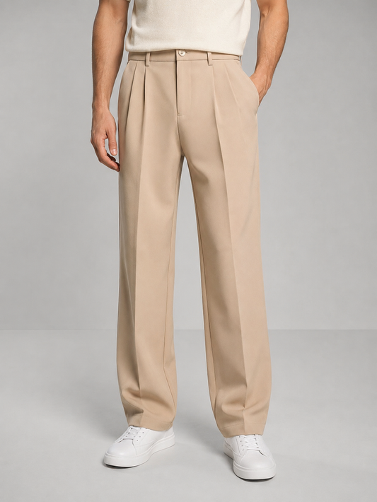Auraline | Pantalones Rectos Ajustados con Pliegues