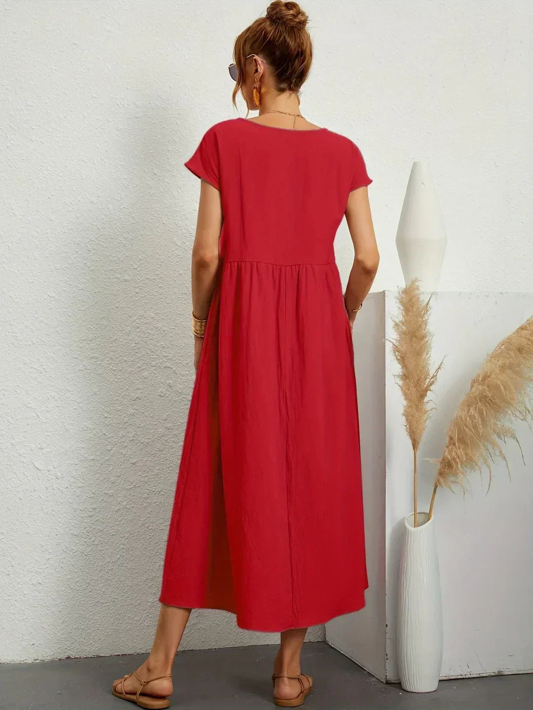 Cintia - Vestido Informal de Corte Holgado Manga Corta y Bolsillos