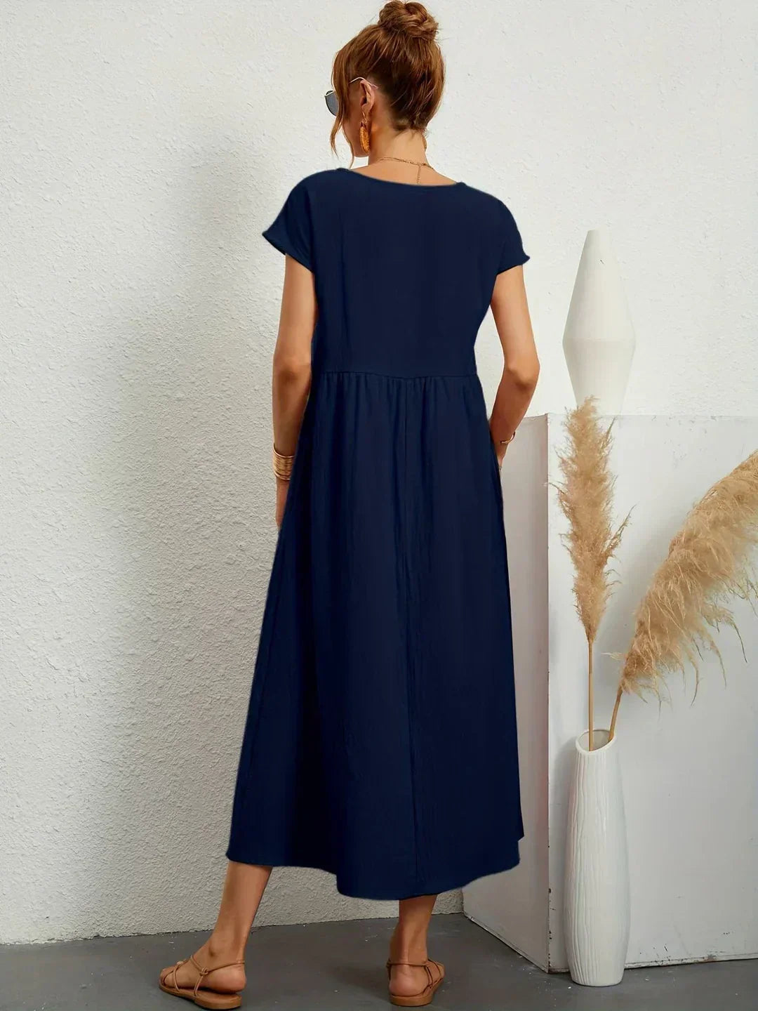 Cintia - Vestido Informal de Corte Holgado Manga Corta y Bolsillos