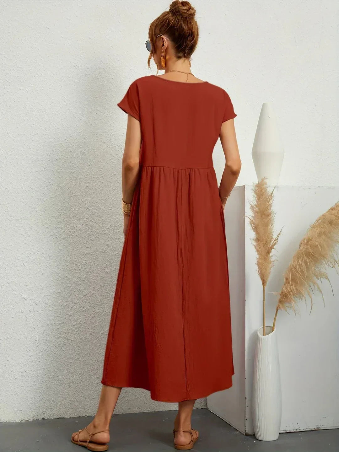 Cintia - Vestido Informal de Corte Holgado Manga Corta y Bolsillos