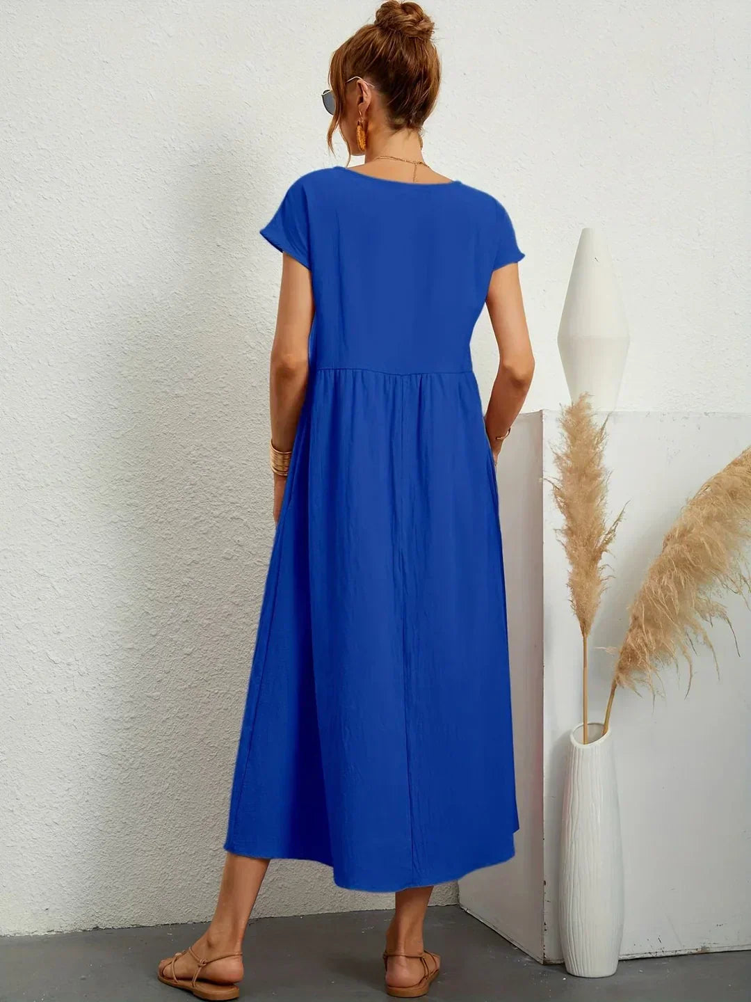 Cintia - Vestido Informal de Corte Holgado Manga Corta y Bolsillos