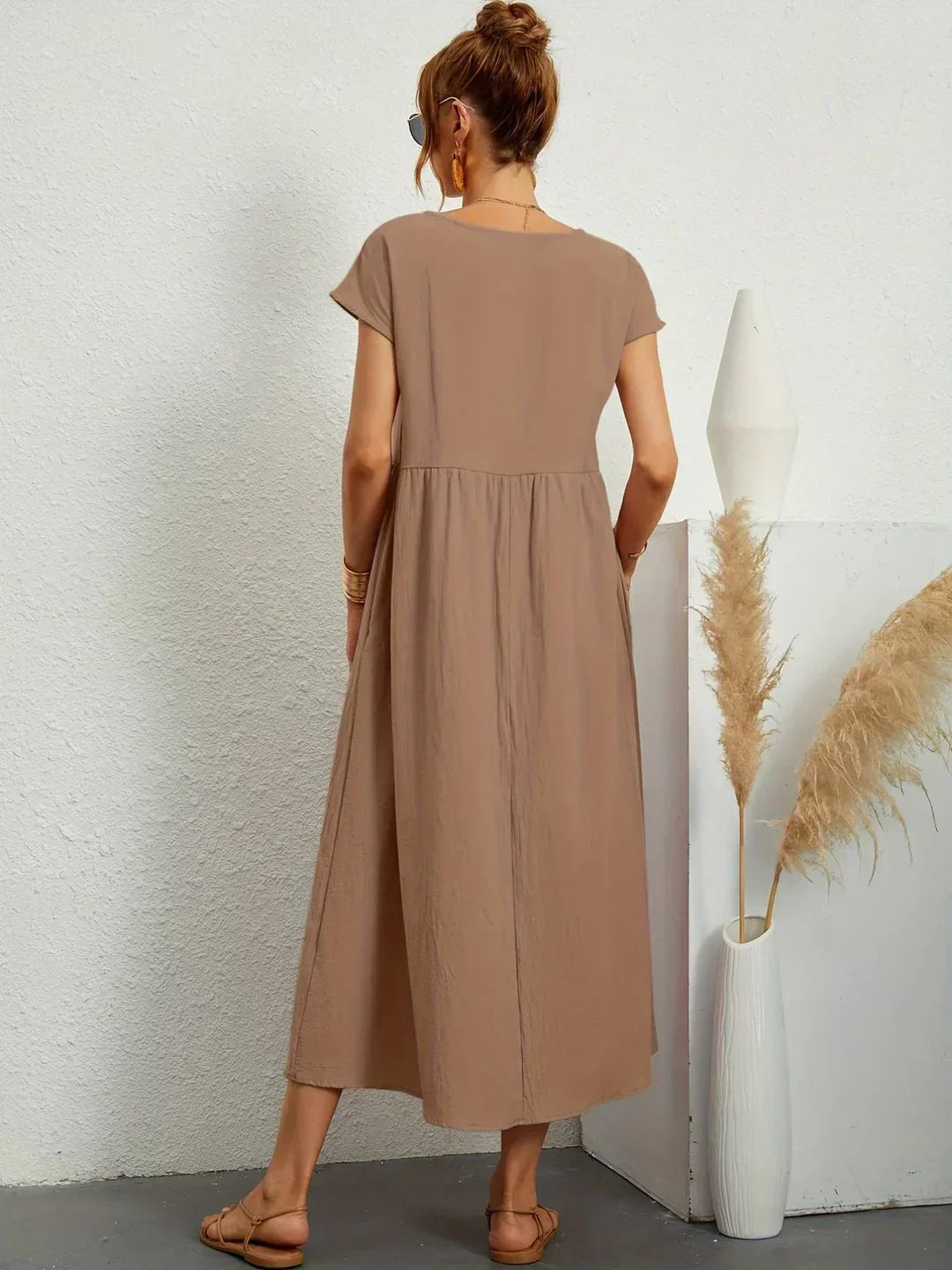 Cintia - Vestido Informal de Corte Holgado Manga Corta y Bolsillos