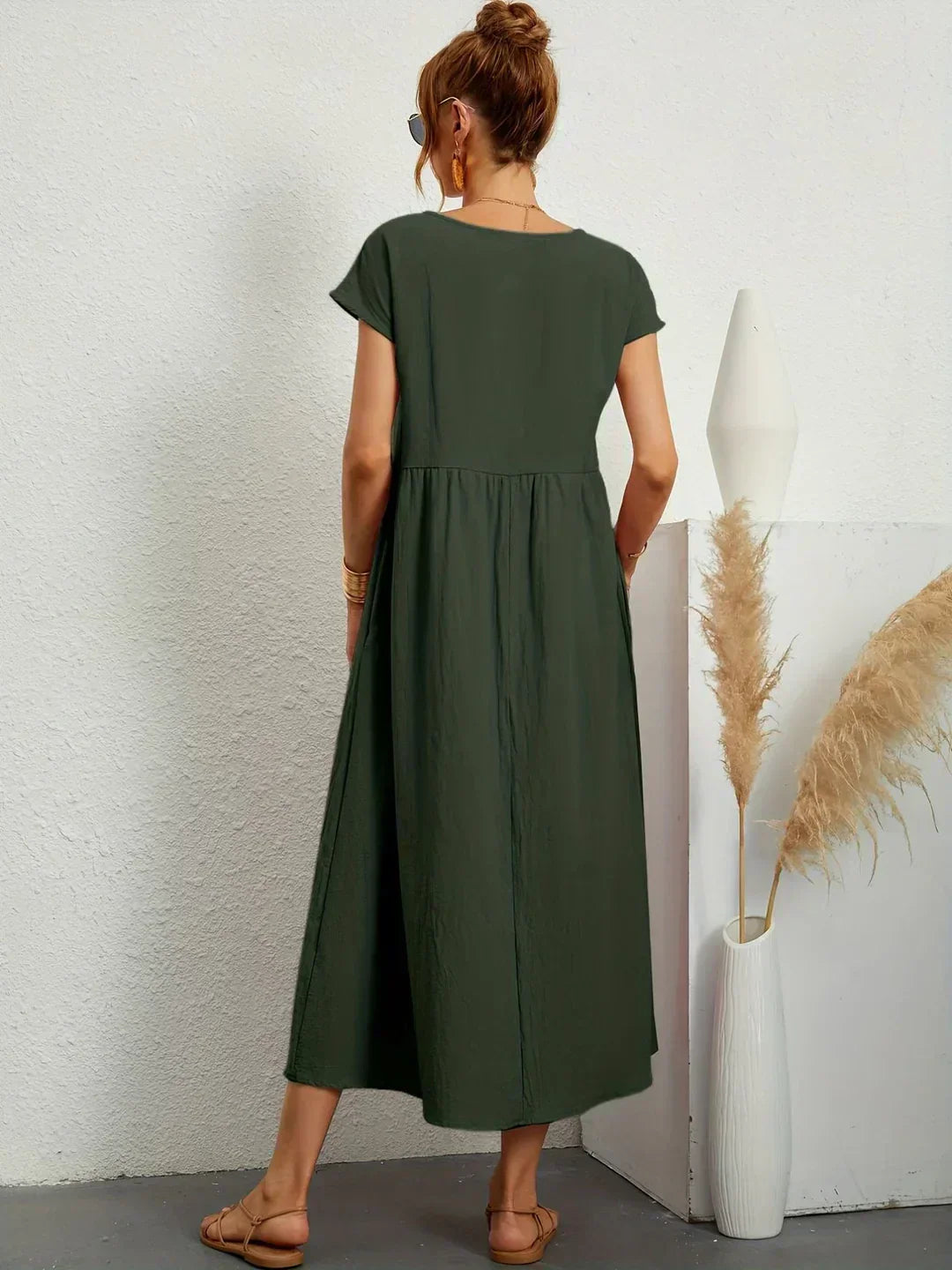 Cintia - Vestido Informal de Corte Holgado Manga Corta y Bolsillos