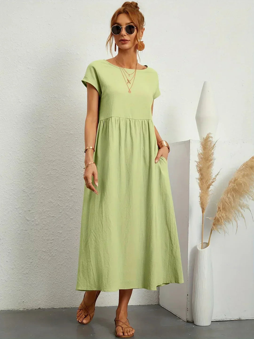 Cintia - Vestido Informal de Corte Holgado Manga Corta y Bolsillos