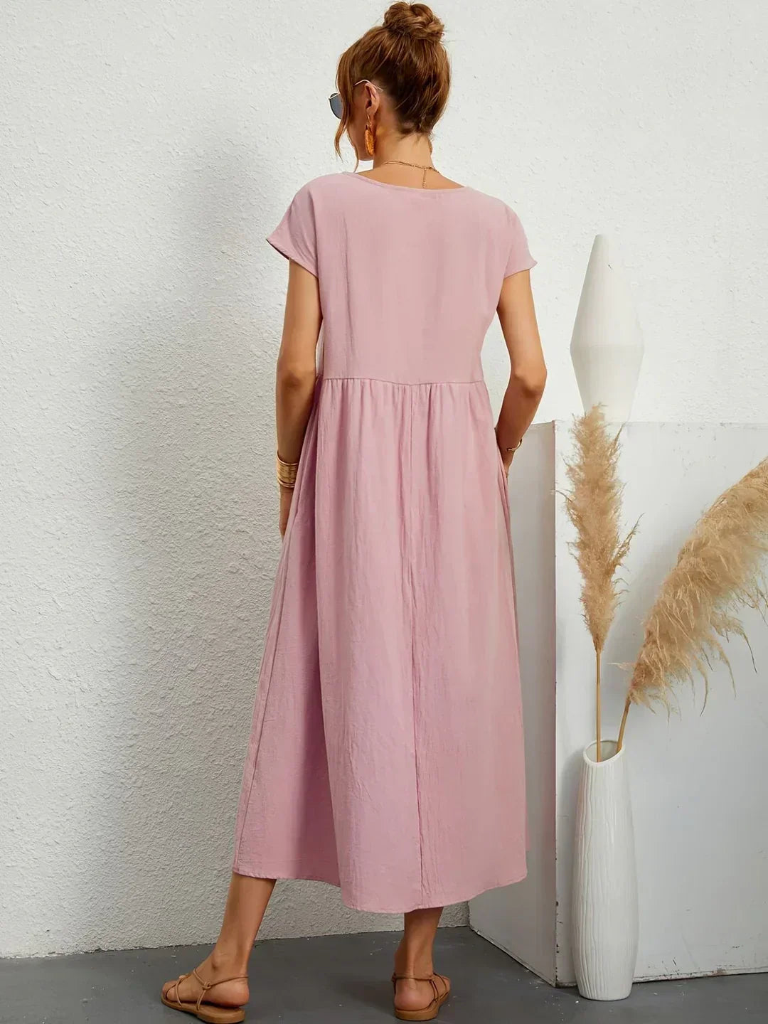 Cintia - Vestido Informal de Corte Holgado Manga Corta y Bolsillos