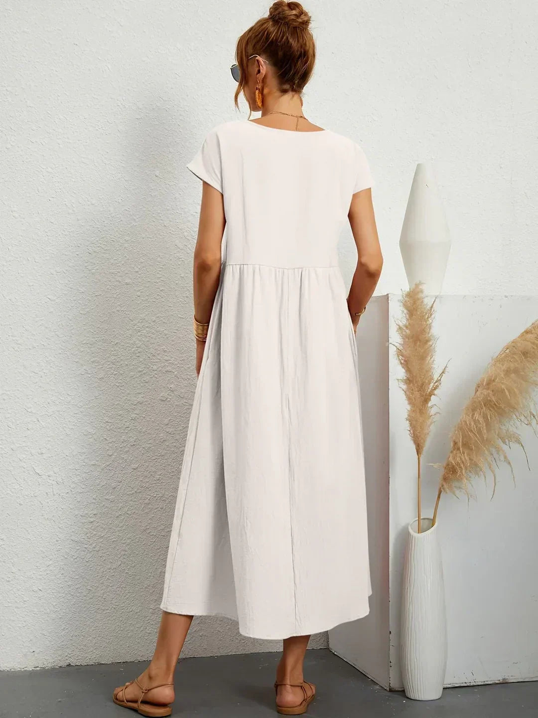 Cintia - Vestido Informal de Corte Holgado Manga Corta y Bolsillos