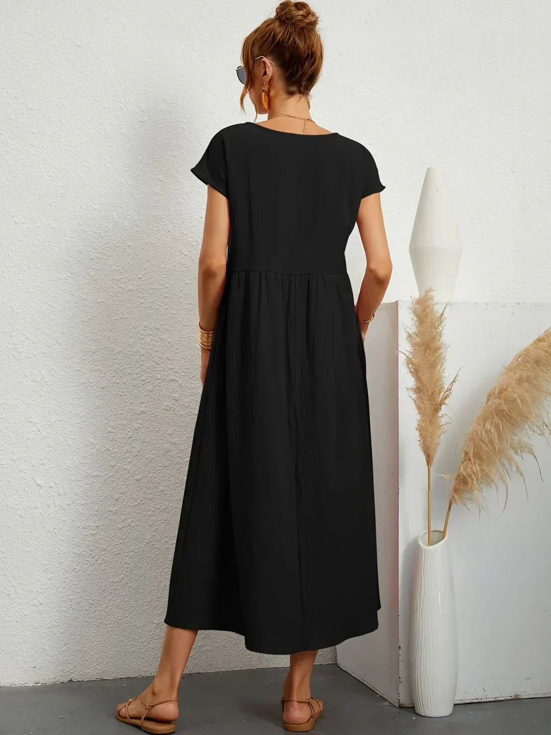 Cintia - Vestido Informal de Corte Holgado Manga Corta y Bolsillos