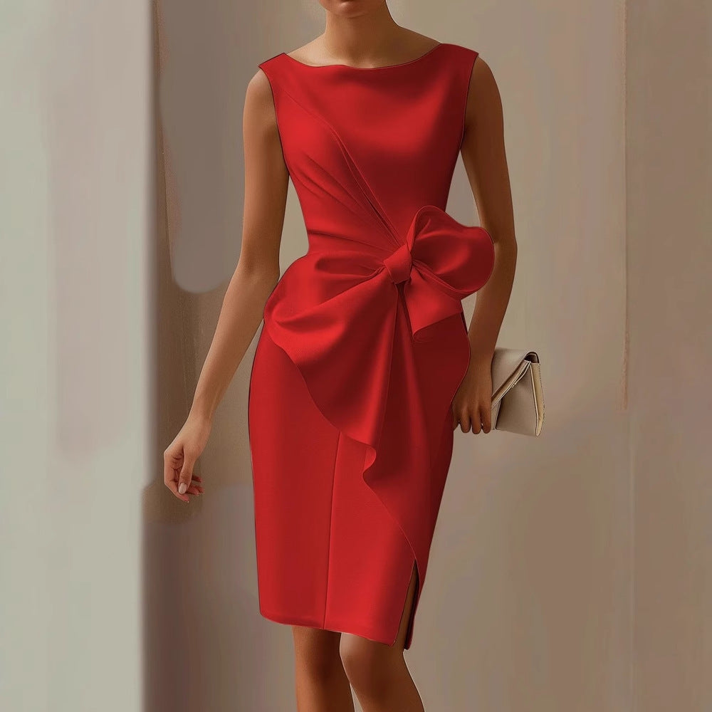 Quinn | Vestido midi sin Mangas con Lazo