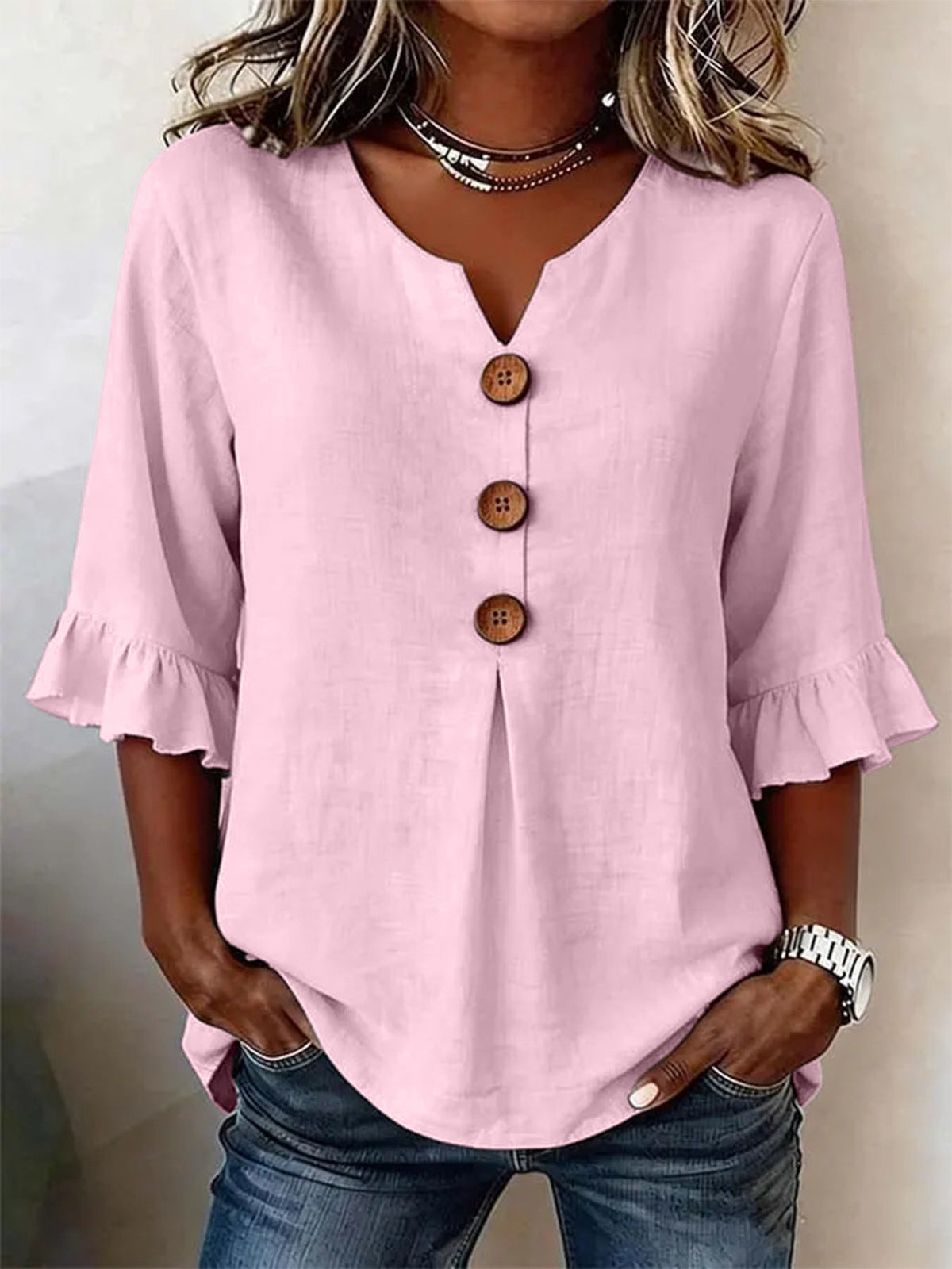 Daphette | Blusa con Botones y Mangas Voladas