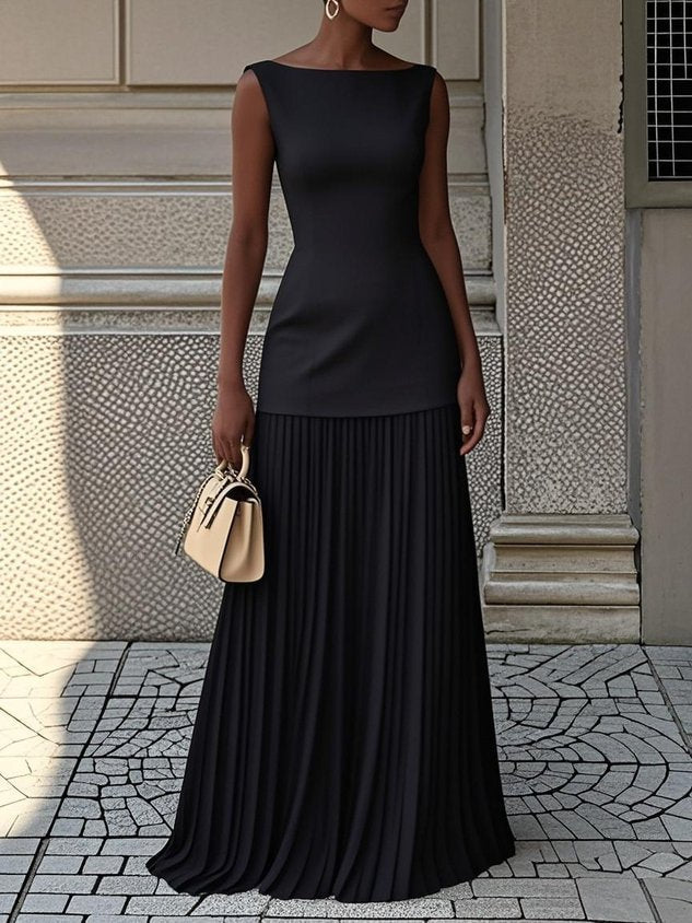 Ndilokelwa | Vestido Maxi Sin Mangas Plisado Elegante