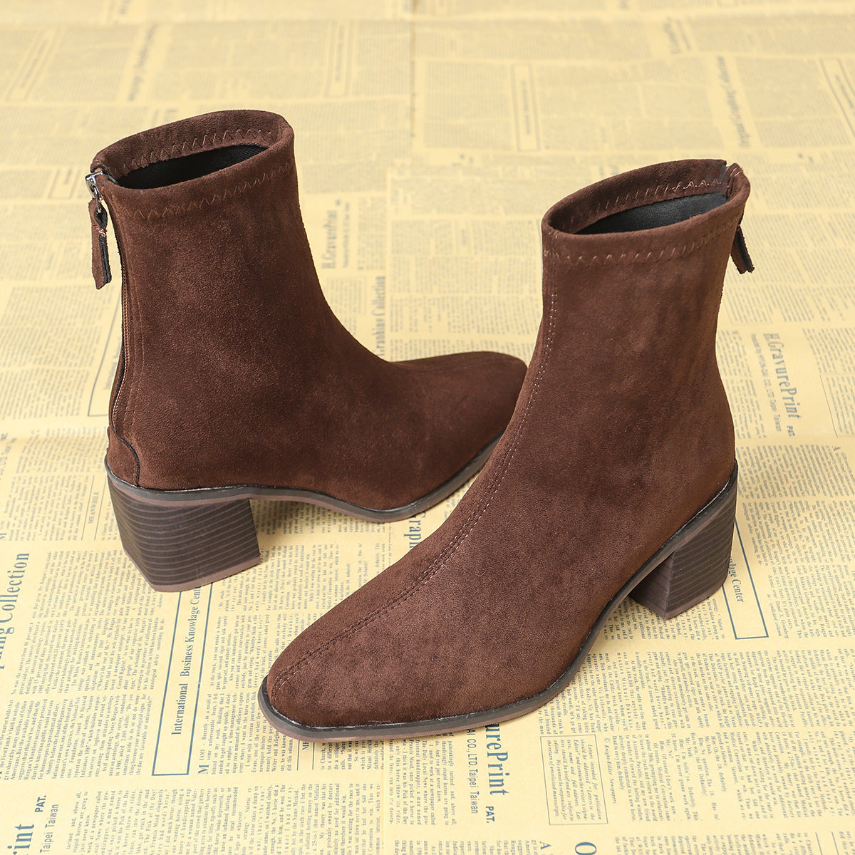 Sheley - Botines de Ante Con Tacón Grueso