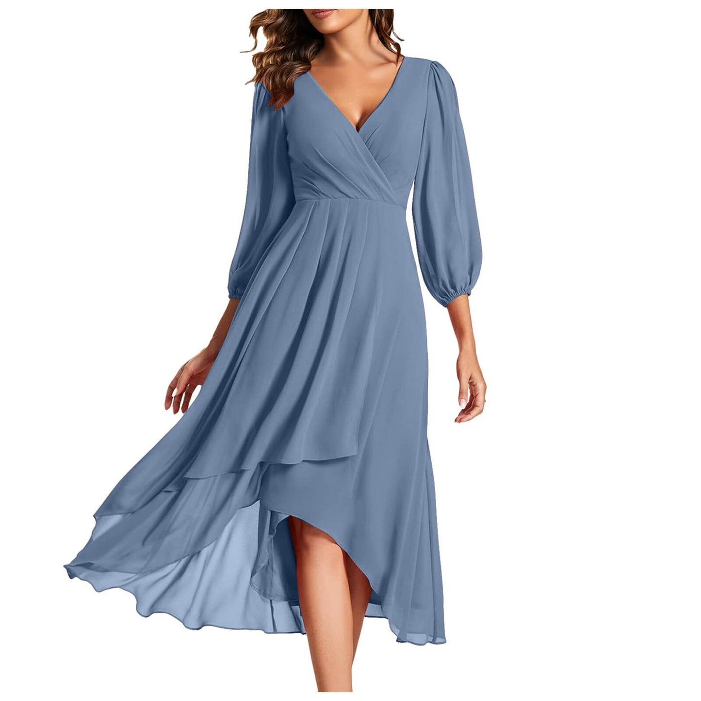 Laia | Vestido De Gasa Con Escote en V Y Bajo Asimétrico