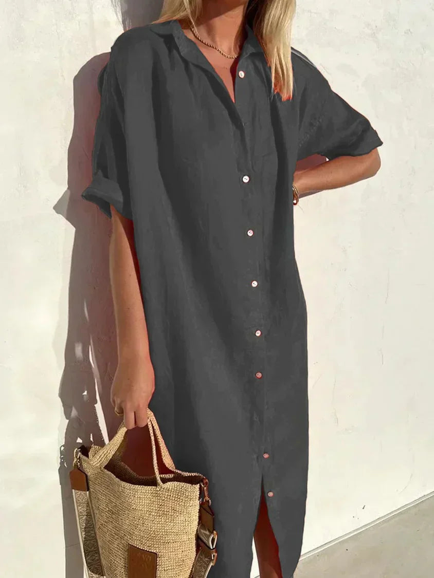 Janie | Vestido Camisero Con Botones Manga Corta