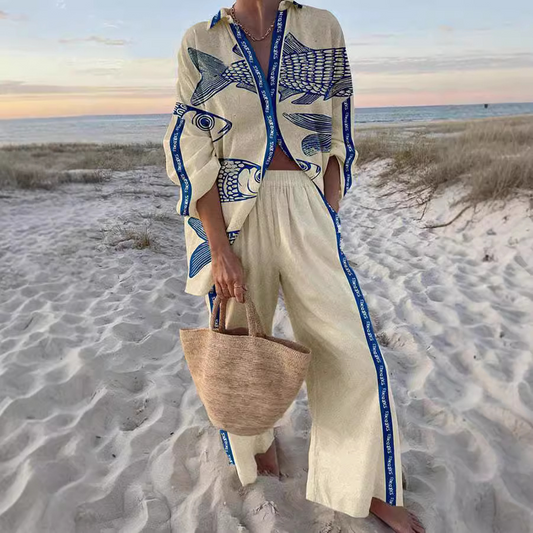 Lynikka | Conjunto con Estampado de Peces y Pantalón Amplio