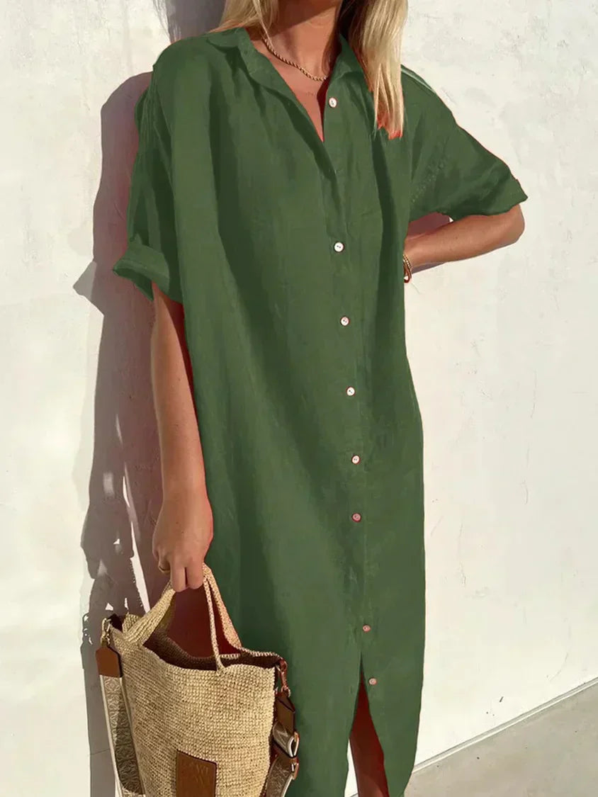 Janie | Vestido Camisero Con Botones Manga Corta