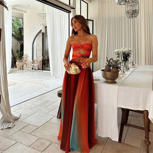 Edeltraud | Vestido Largo Sin Tirantes Con Efecto Degradado Y Aberturas