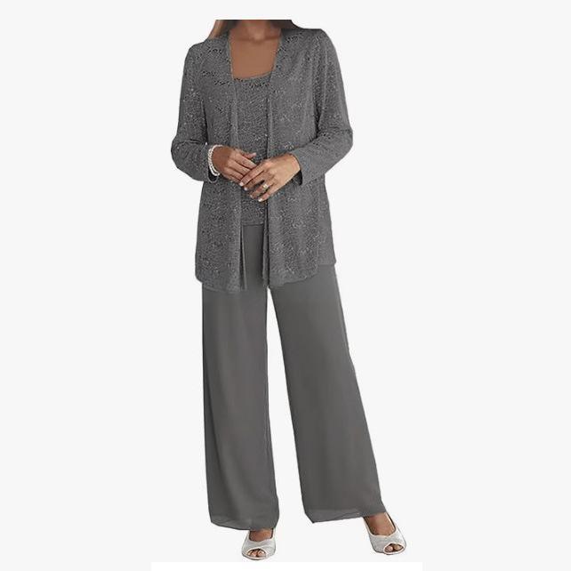 Gimena | Conjunto De Tres Piezas Con Chaqueta Y Pantalones De Lentejuelas