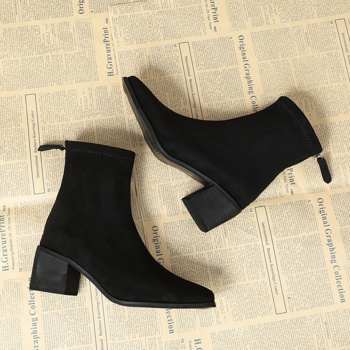 Sheley - Botines de Ante Con Tacón Grueso