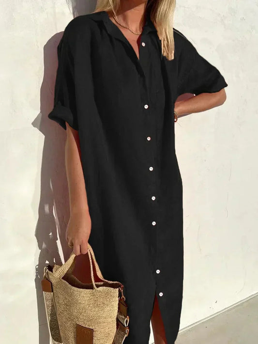 Janie | Vestido Camisero Con Botones Manga Corta