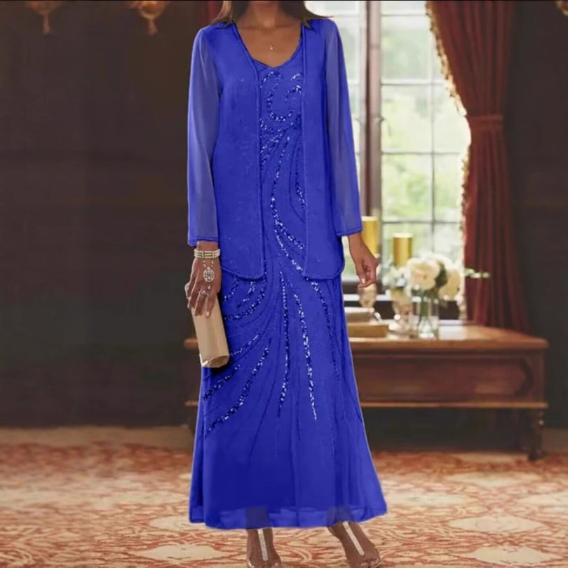 Jungmin | Conjunto de Vestido Con Sobrefalda de Gasa Adornada