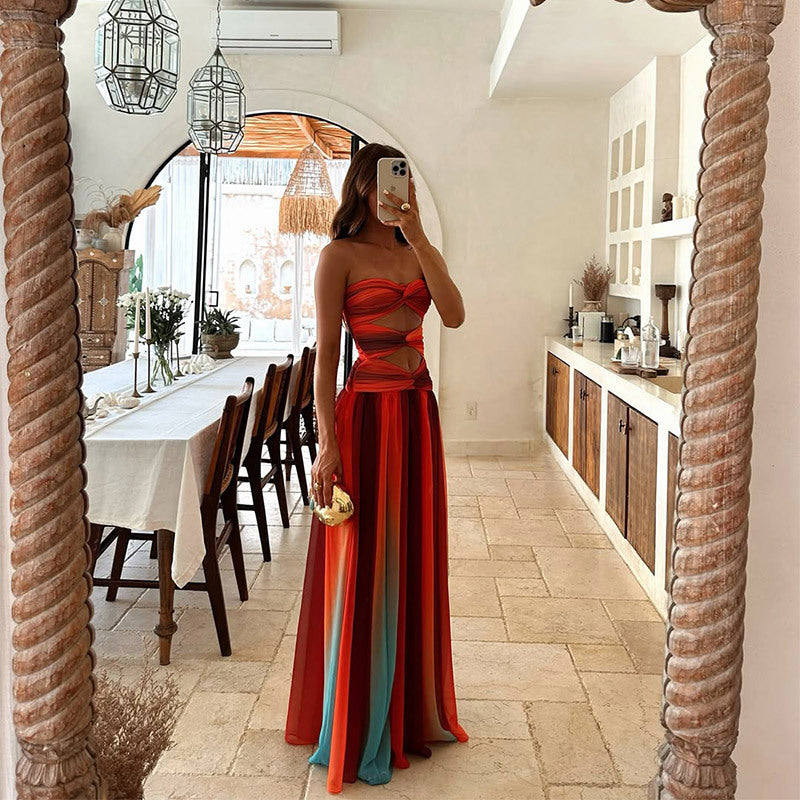Edeltraud | Vestido Largo Sin Tirantes Con Efecto Degradado Y Aberturas