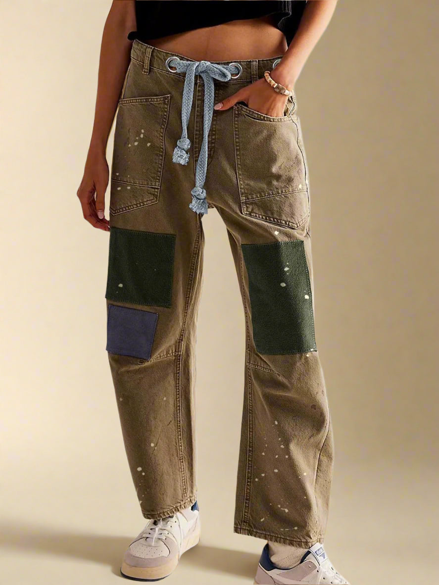 Felixa | Vaqueros de Corte ancho con Cordón y Diseño de Retazos