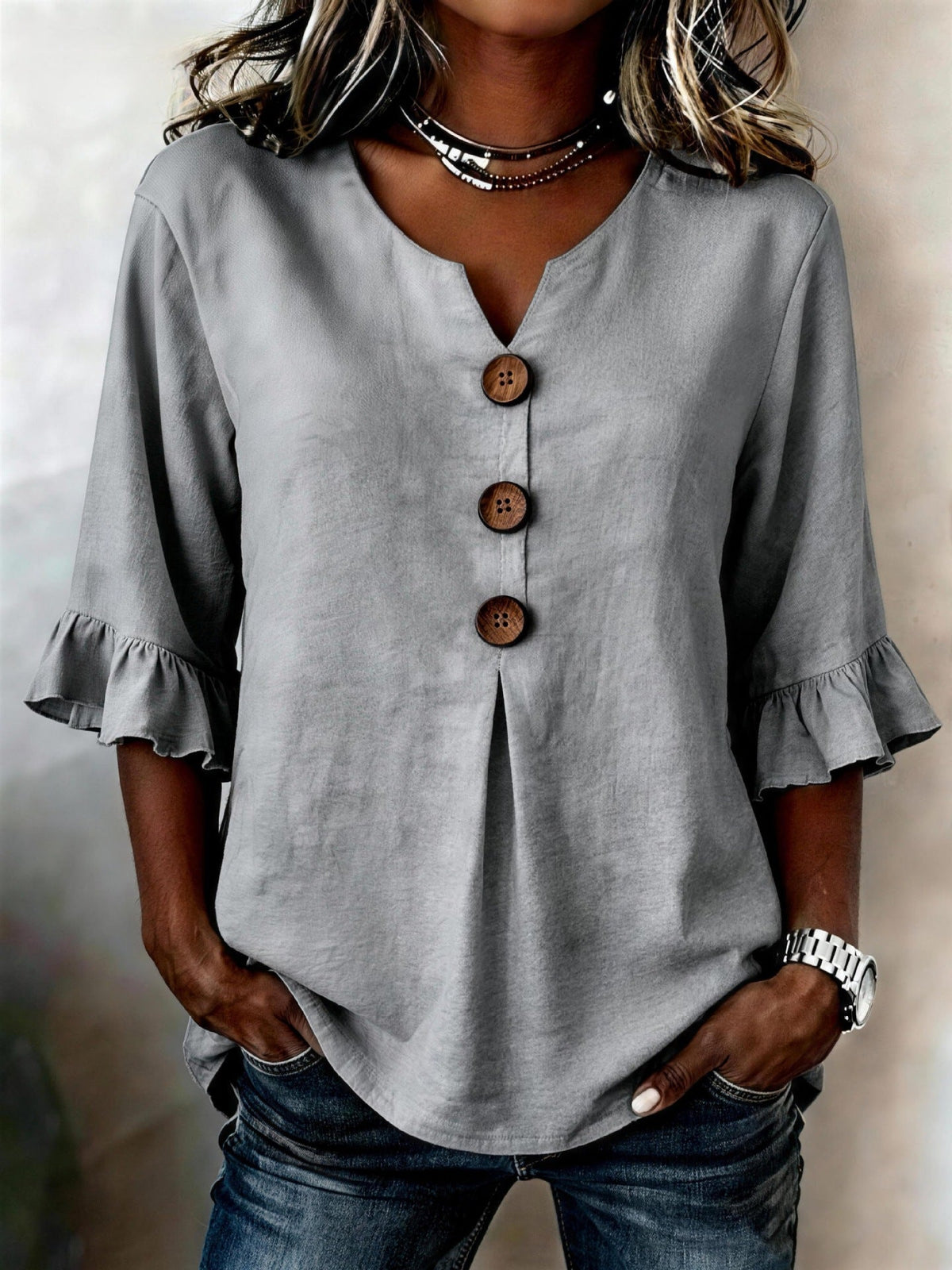 Daphette | Blusa con Botones y Mangas Voladas