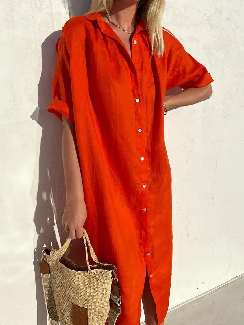 Janie | Vestido Camisero Con Botones Manga Corta