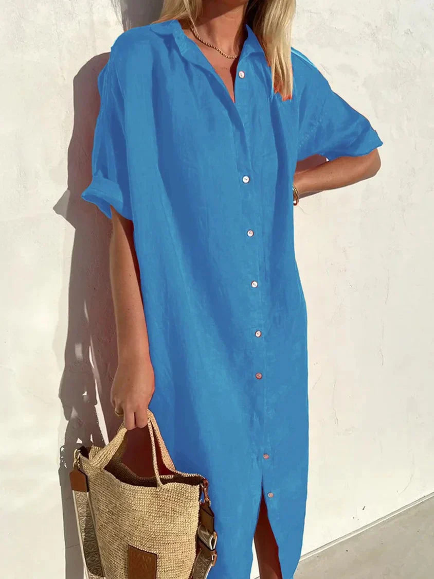 Janie | Vestido Camisero Con Botones Manga Corta