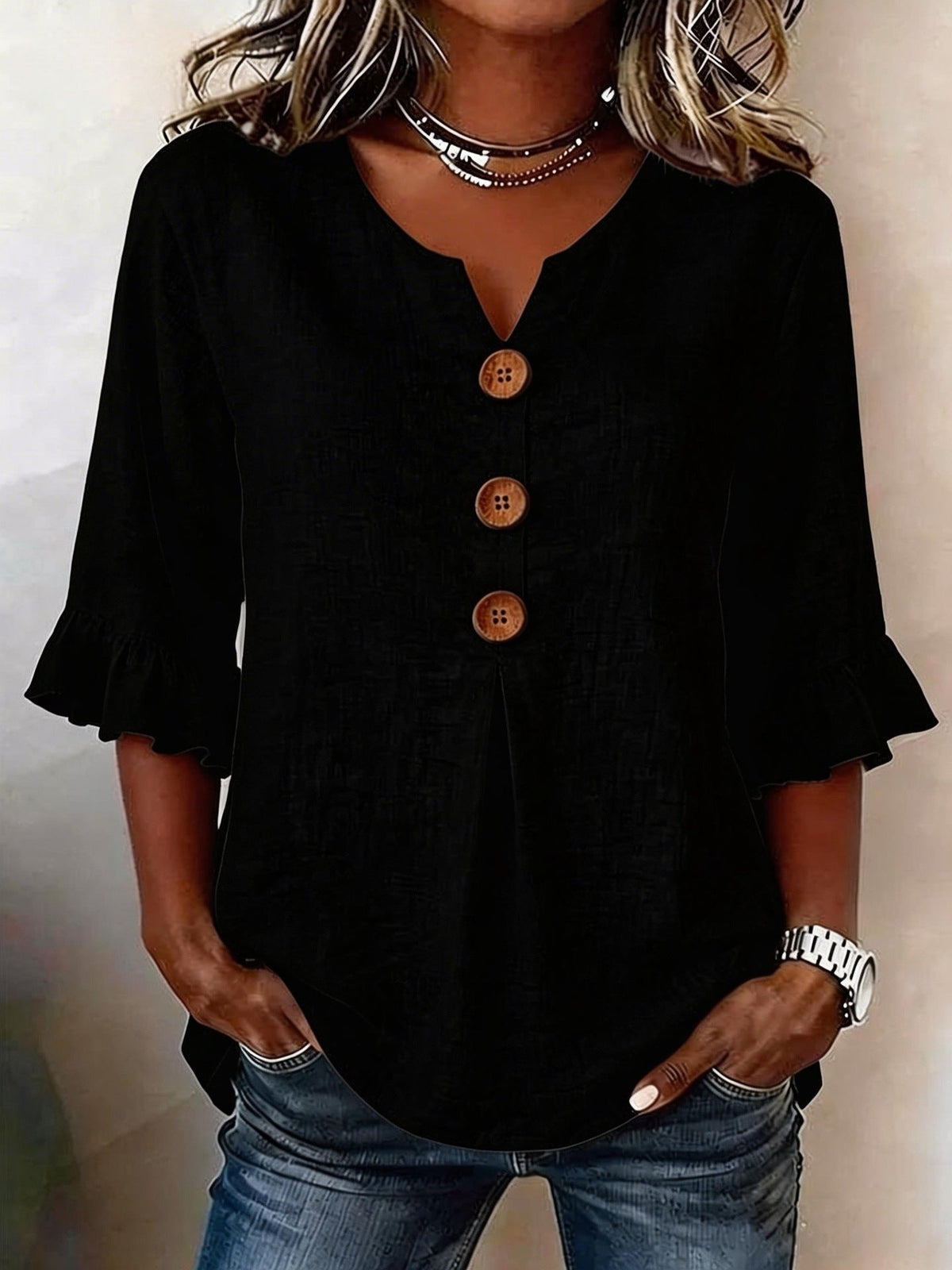 Daphette | Blusa con Botones y Mangas Voladas