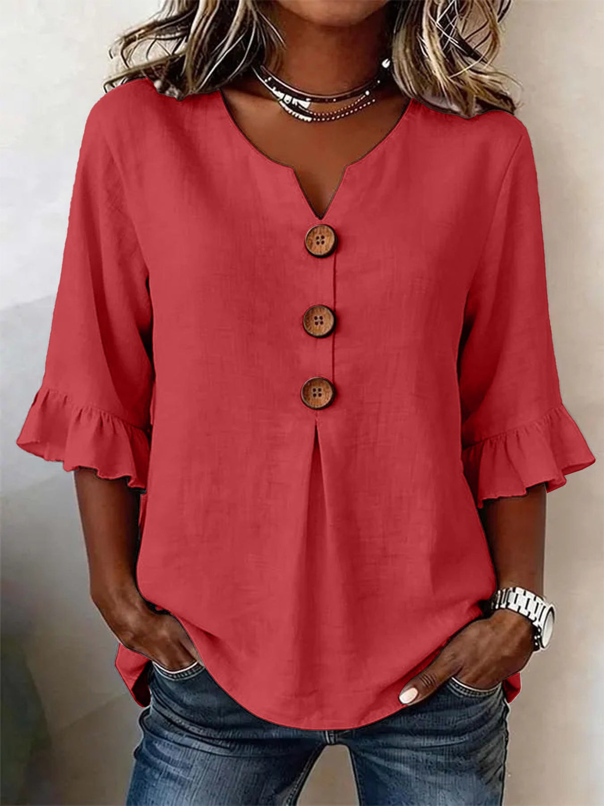 Daphette | Blusa con Botones y Mangas Voladas