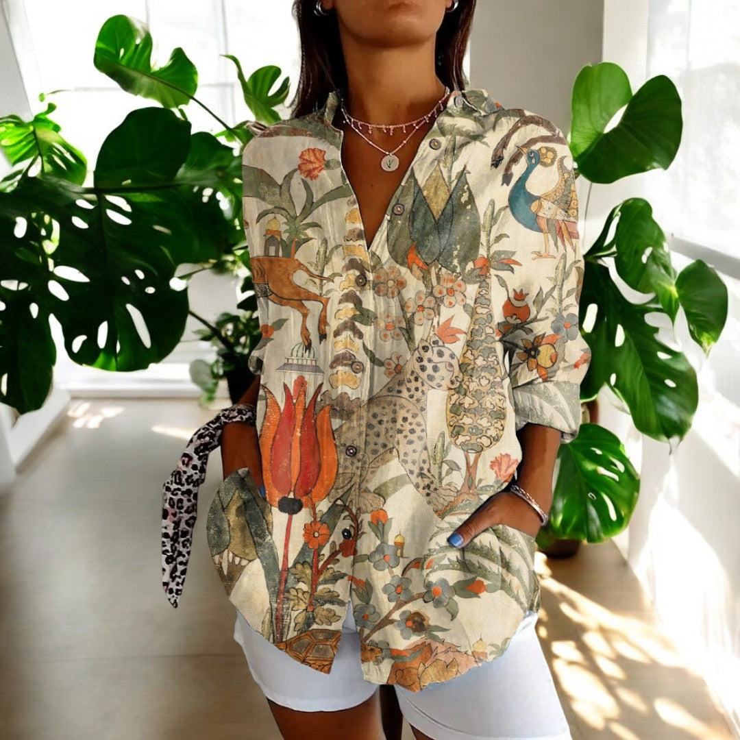 Elira | Camisa Floral Manga Larga Abotonada