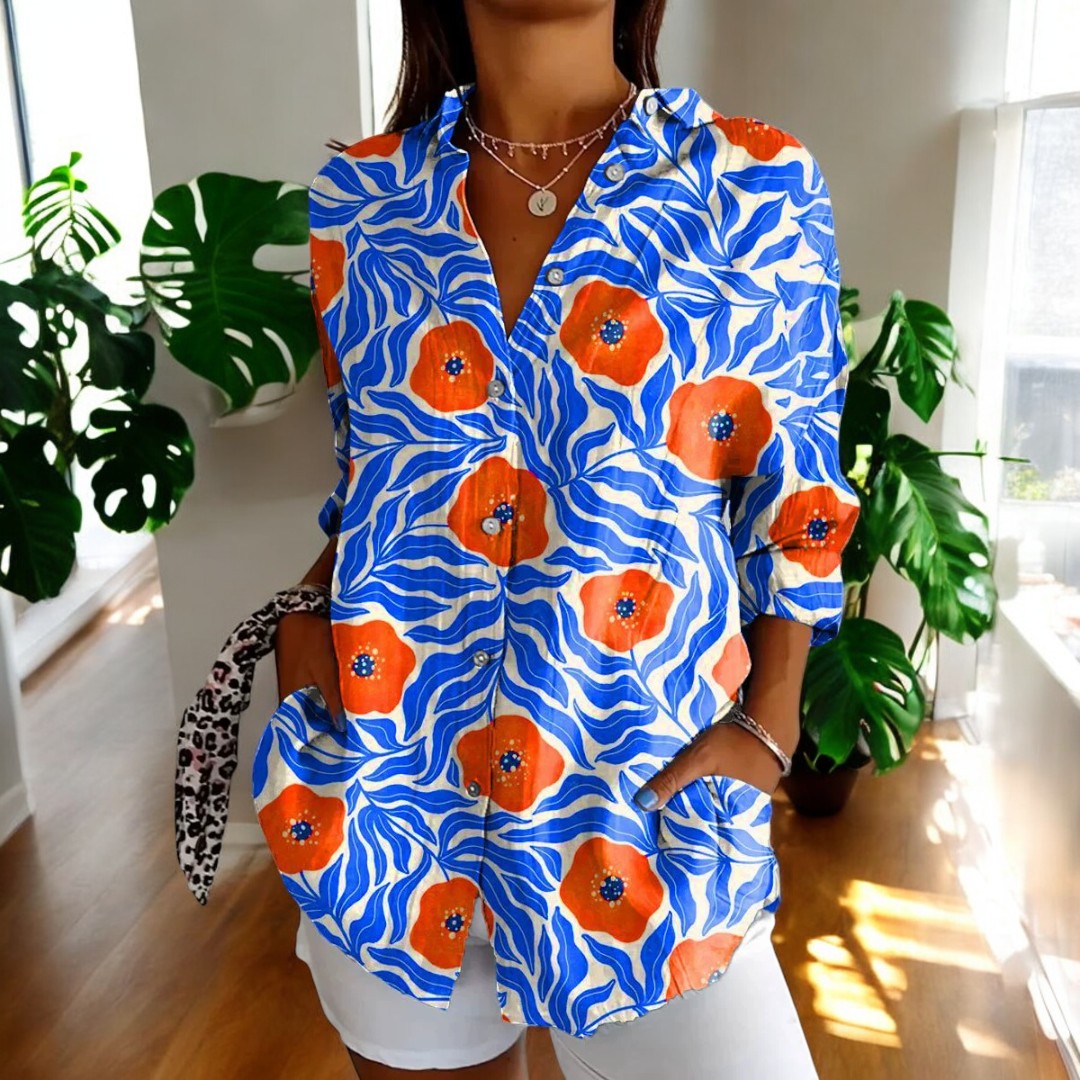 Elira | Camisa Floral Manga Larga Abotonada