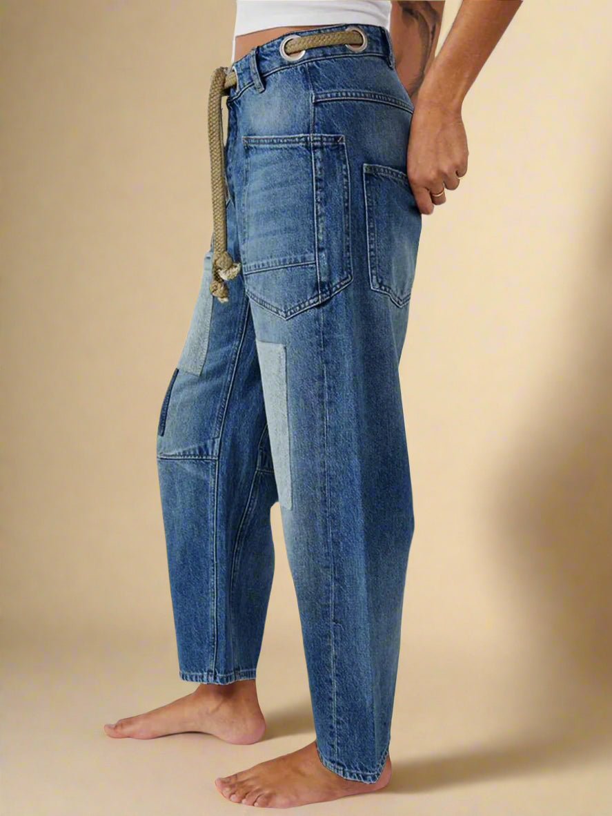 Felixa | Vaqueros de Corte ancho con Cordón y Diseño de Retazos