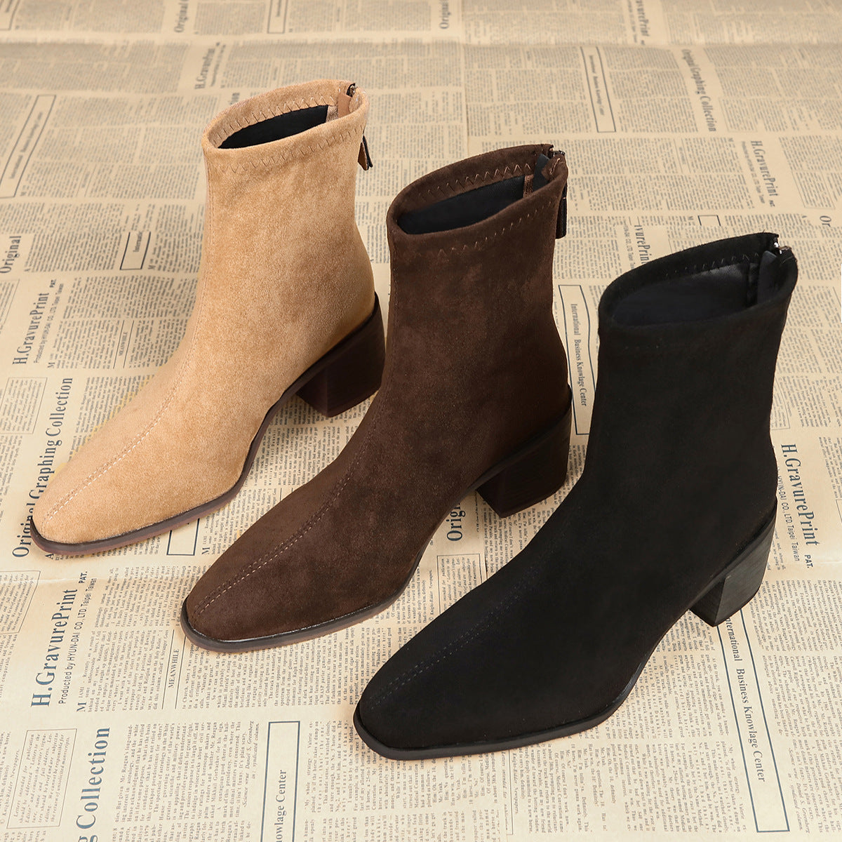 Sheley - Botines de Ante Con Tacón Grueso