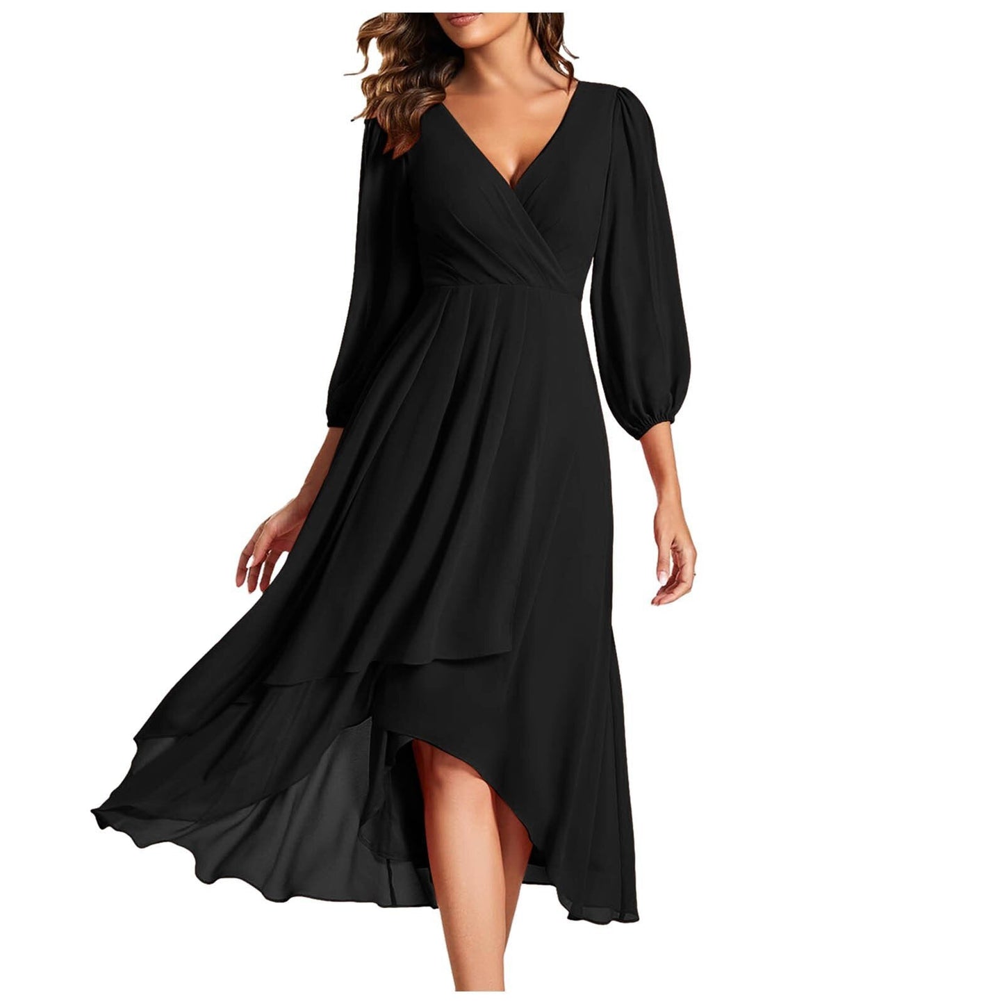 Laia | Vestido De Gasa Con Escote en V Y Bajo Asimétrico