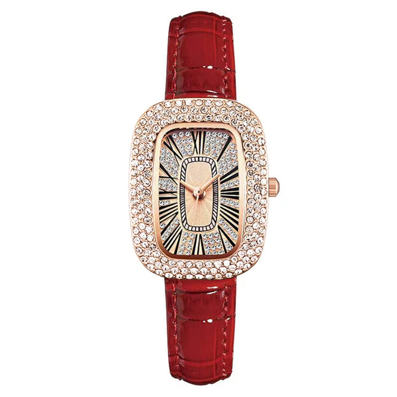 Vítor | Reloj rectangular con bisel de cristal y correa roja
