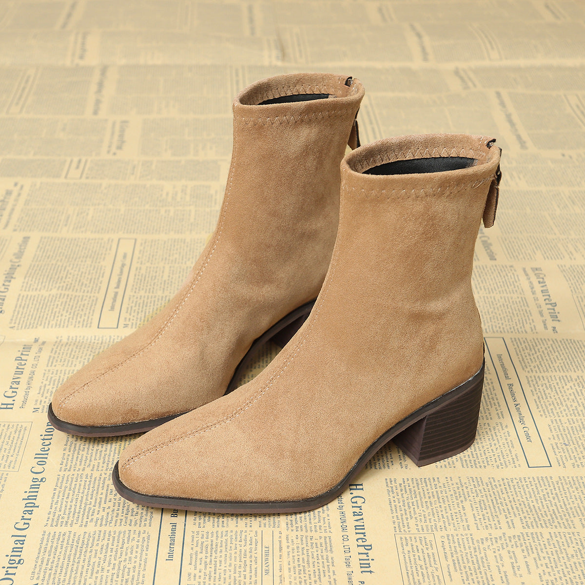 Sheley - Botines de Ante Con Tacón Grueso