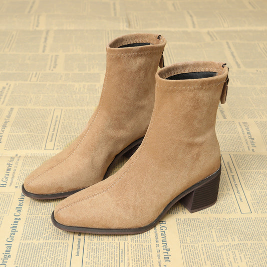 Sheley - Botines de Ante Con Tacón Grueso